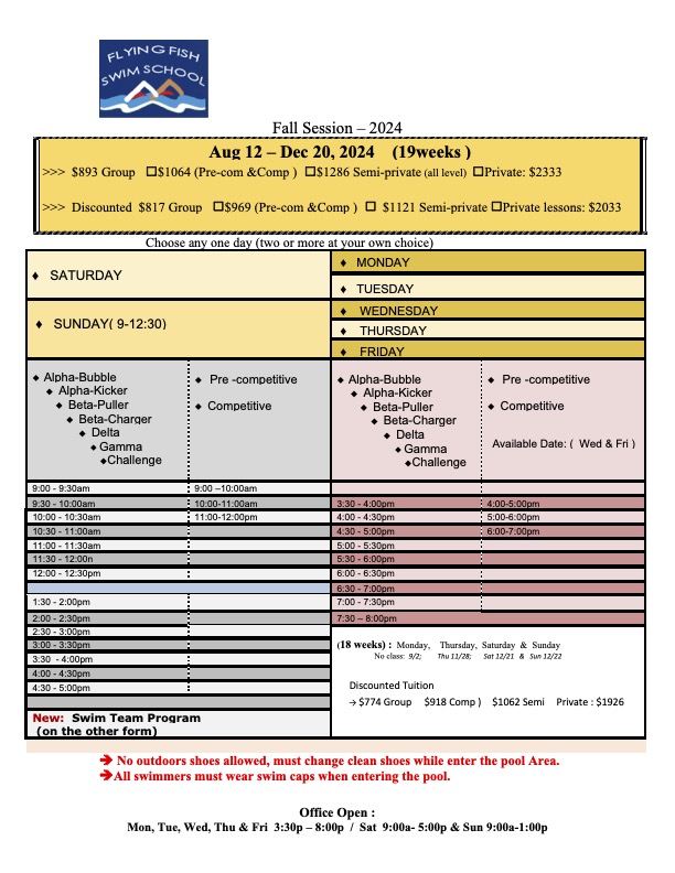 Spring 2024 Flying Fish Swim School